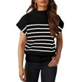 thumbnail image 4 of kamemir Women's Sweater Cap Sleeve Neck Basic Loose Fit Ribbed Knit Pullover Striped Sweaters 2024 Y2k Outfits(Black,S), 4 of 6
