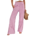 thumbnail image 4 of Striped Palazzo Pants for Women Summer High Waisted Wide Leg Casual Lounge Trousers with Pockets Cute Gingham Beach Pants Pink L, 4 of 8
