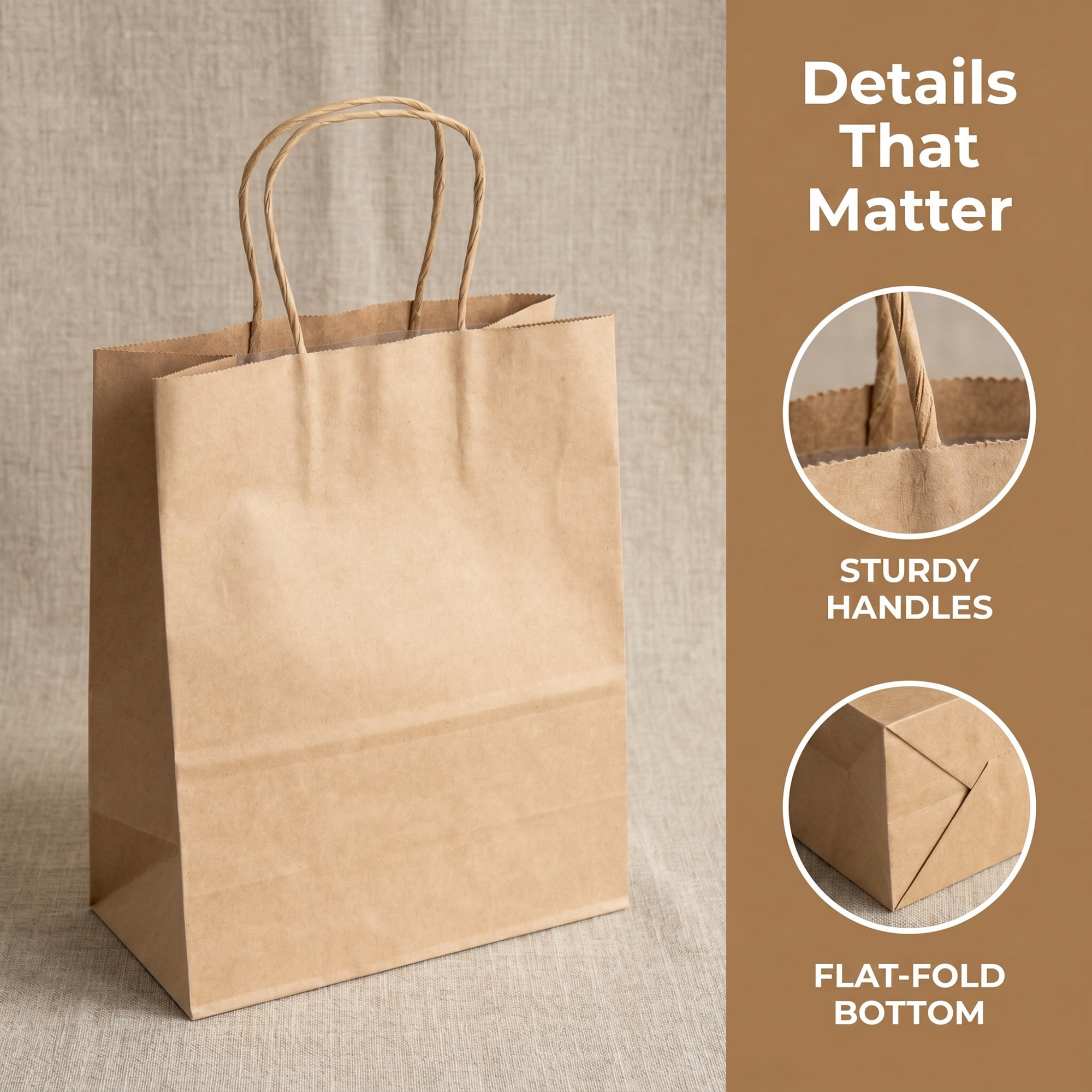 Unique Bargains 10Pcs Heavyweight Premium Gift Bags with Handles Brown 5.9" x 3.1" x 8.3"