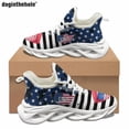 thumbnail image 1 of Zapatillas clásicas Doginthehole de moda para mujer, diseño moderno con estampado de bandera estadounidense, zapatos casuales con cordones para deportes al aire libre y para correr., 1 of 6