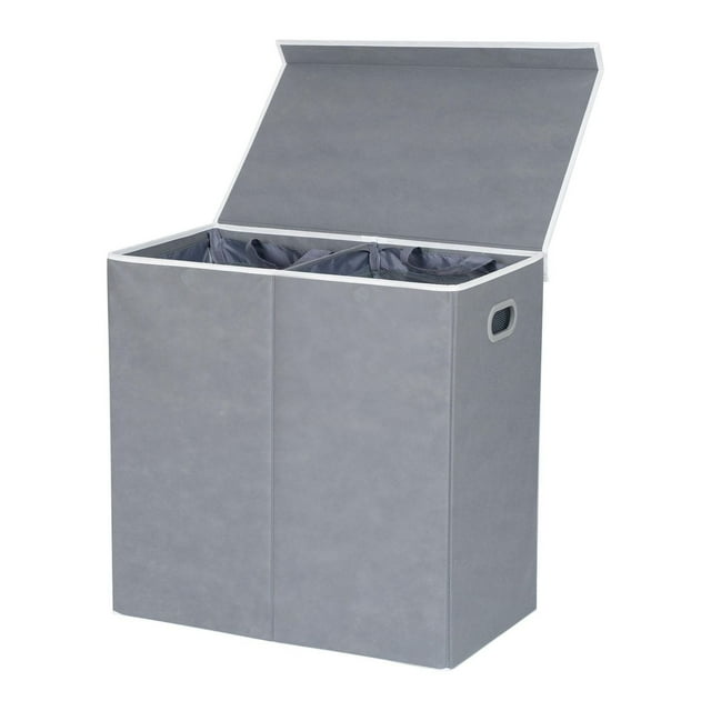Mainstays Double Laundry Hamper with Lid, Two Removable Mesh Sorters for Adult, Laundy Basket, Lid with Magnet for Easy Open/Close
