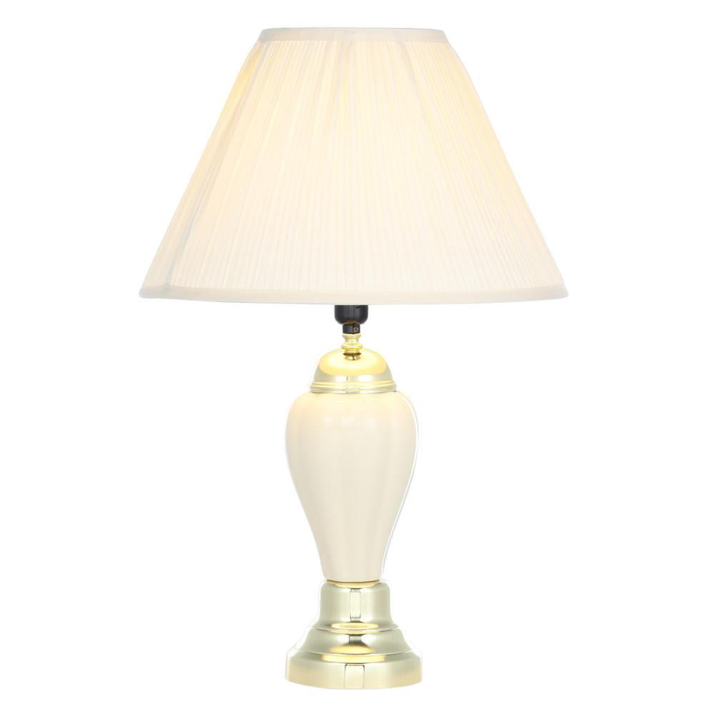ORE International 27" Urn-Shaped Ceramic Table Lamp with Linen Shade in Ivory