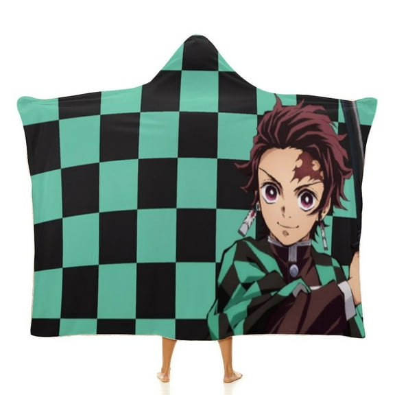 Demon Slayer Wearable Blanket Cloak Arctic Velvet Hooded Blanket Soft Fuzzy Hoodie Blanket Cape for Adults Kids 40"x50"