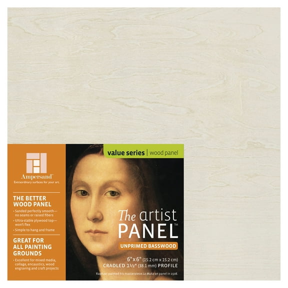 Ampersand Art Artist Panel, Unprimed Basswood, Cradled, 1-1/2" Profile, 6" x 6"