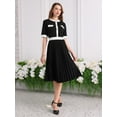 thumbnail image 3 of DARING DIVA Short Sleeve Pleated Trendy Contrast Color A-Line Midi Dress S Black, 3 of 6