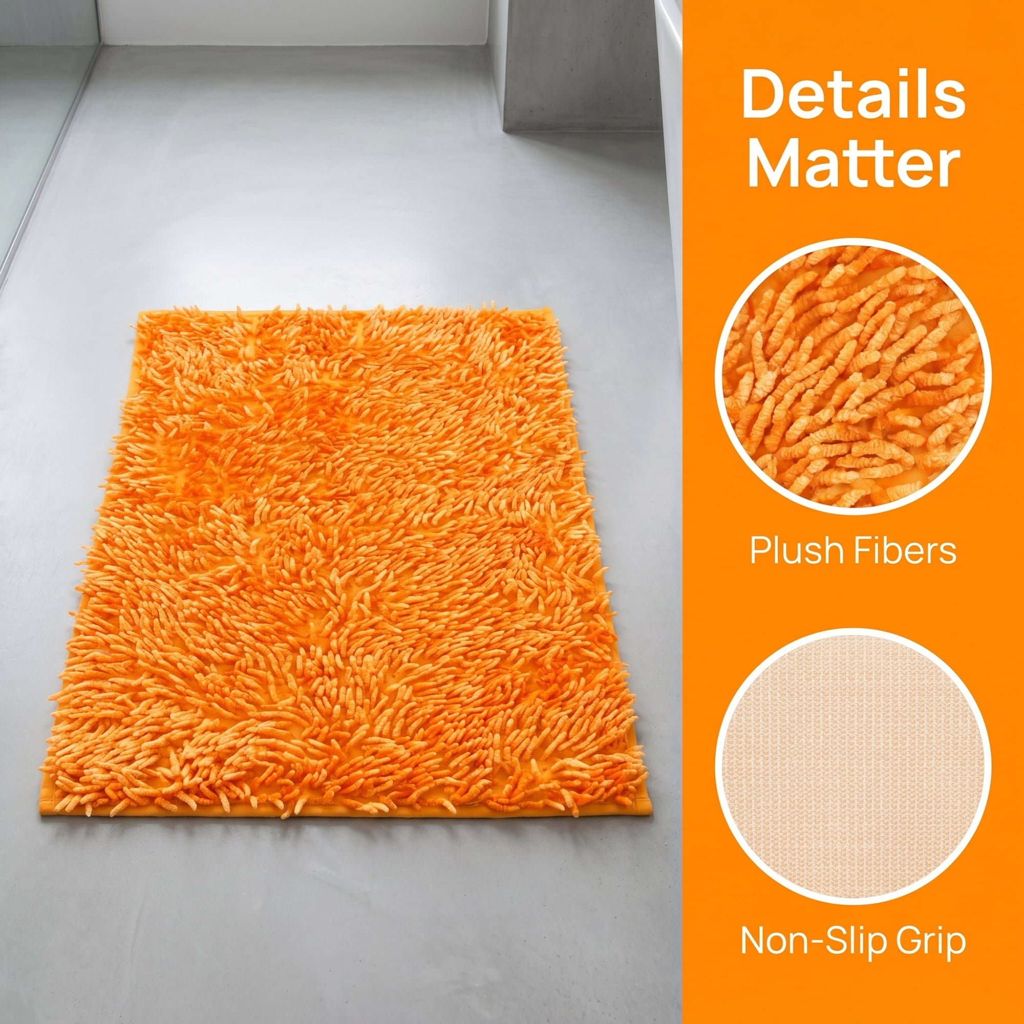Unique Bargains Printed Ultra Soft Non Slip Shaggy Microfiber Bath Mat Orange 24" x 16"
