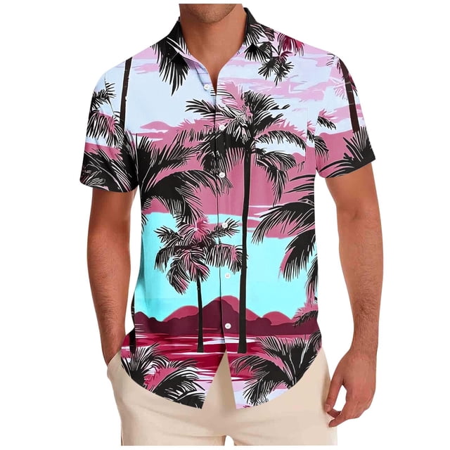 Mens Casual Manga Corta Botón Abajo Camisas Impresas Bolsillo Turndown Cuello Blusa para Verano Al Aire Libre Casual Uso Diario Hombre Manga Corta Botón Abajo Camisas con Bolsillo