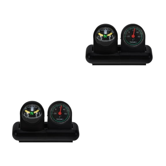 2 Count Dash Compass for Car Thermometers Dashboard Work Black