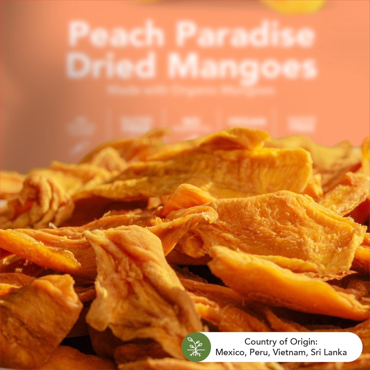 Earthside Farms Peach Paradise Dried Organic Mangoes, Dried Fruit 2.8 oz, 6 Pack