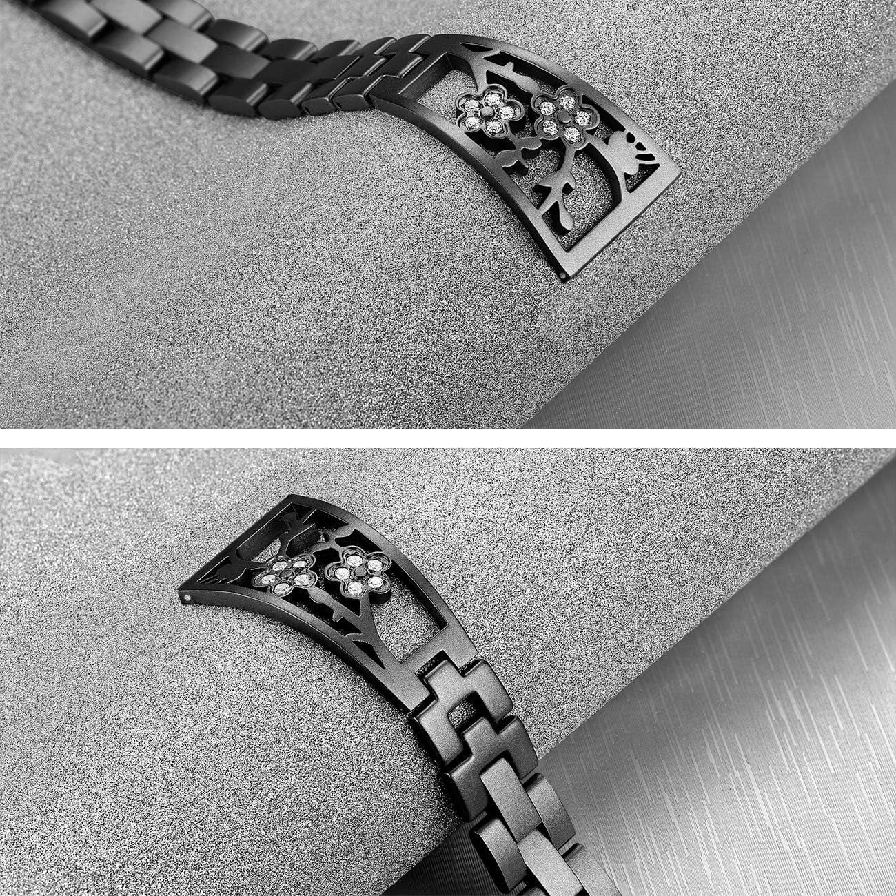 REQO Stainless Steel Bands Compatible with Fitbit Versa 2/Versa Lite/Versa for Women, Luxurious Bling Bracelet with Rhinestone Metal Wristbands