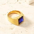 thumbnail image 2 of PAMTIER Unisex Stainless Steel Vintage Classic Square Cut Blue Gemstone Signet Ring Rhinestones Statement Wedding Band Comfort Fit Gold Size 9, 2 of 3