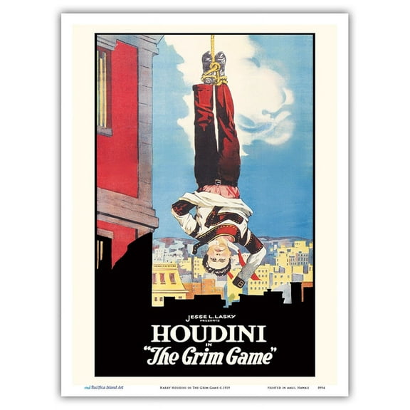Houdini in The Grim Game - Vintage Film Movie Poster c.1919 - Master Art Print (Unframed) 9in x 12in