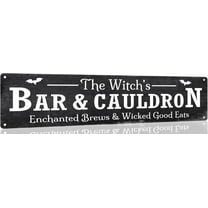 The Witch's Bar and Cauldron Tin Sign Vintage Halloween Metal Signs Gothic Halloween Witch Decorations for Cafe Bar Kitchen 4x16 Inch