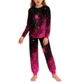 thumbnail image 2 of Conjuntos de blusa y camisa de manga larga con cuello redondo para niños y niñas de 5 a 14 años con estampado y bolsillo. Conjunto de top y pantalón de manga larga., 2 of 9