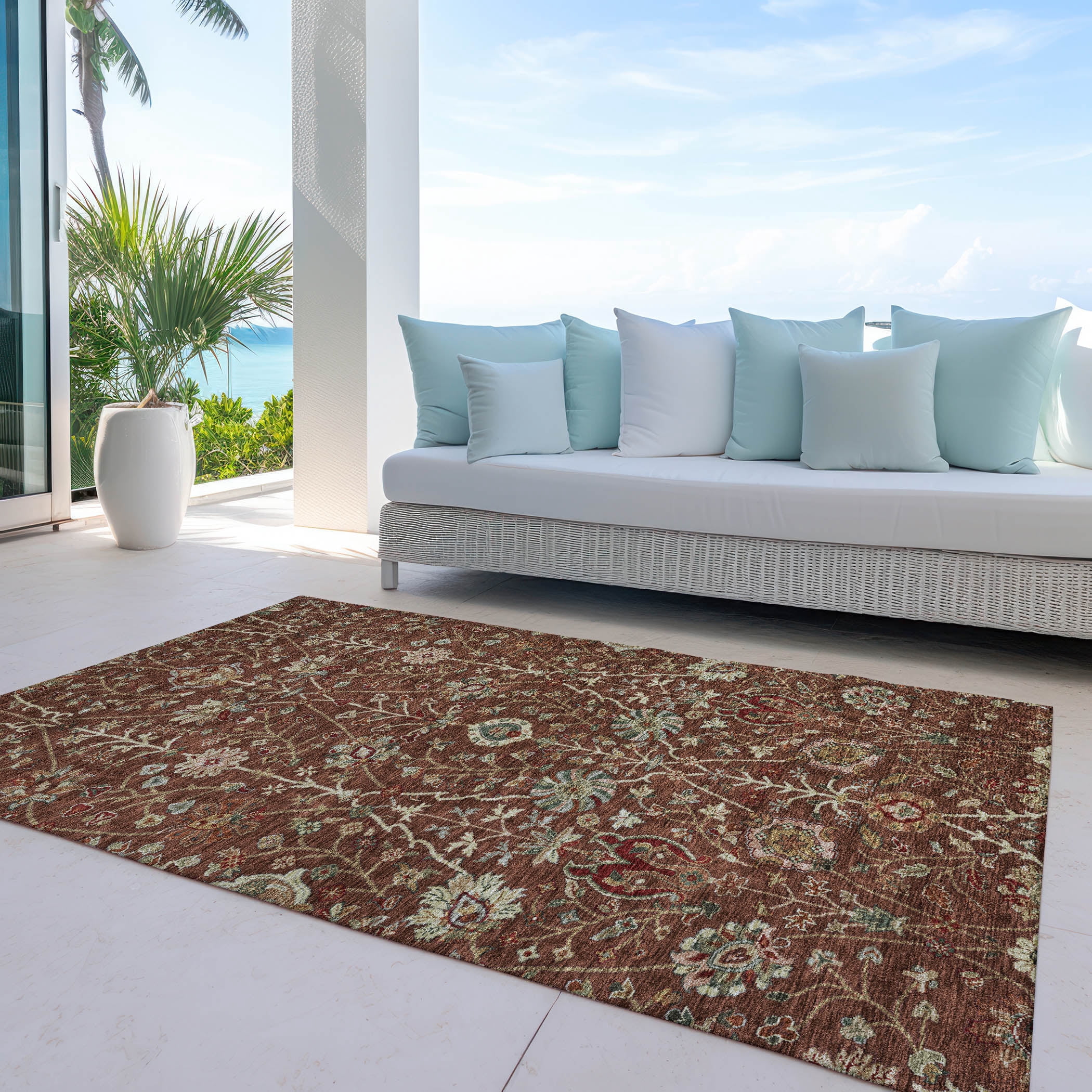 Addison Rugs Chantille Indoor/Outdoor Transitional Floral Paprika Washable Rectangle Rug, 9' x 12'