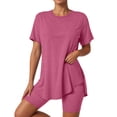 thumbnail image 2 of felwors 2 Piece Workout Sets for Women Oversized Tshirts Biker Short Matching Clothing Lounge Set Gym Yoga Outfit Hot Pink, XL, 2 of 7