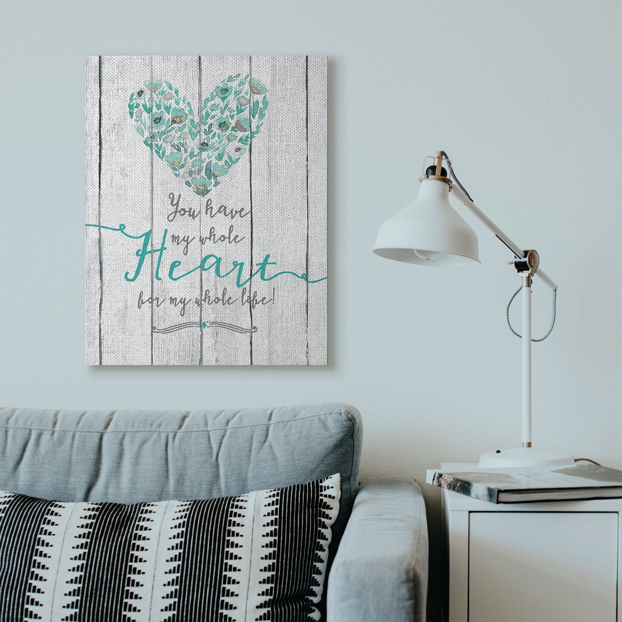 Stupell Home Décor My Whole Heart Blue Green Wood Textured Word Design Canvas Wall Art by Jo Moulton