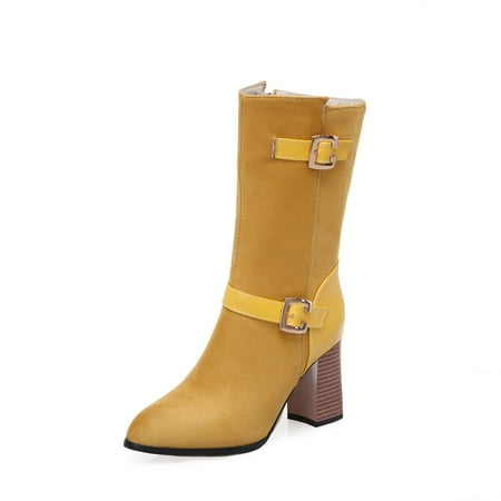 

YOTAMI Women s Shoes High Heeled Thick Heeled Boots Fashion Glamour Boots Fashion Yellow