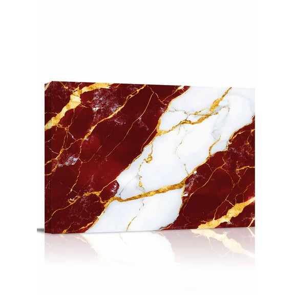 Canvas Print Wall Art Red Marble Gold Foil Modern Abstract Minimalist Art Framed Canvas Art Wall Decor Pictures Painting Morden Artwork for Living Room Bedroom, Ready to Hang - 12"x16"