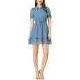 thumbnail image 2 of Allegra K Women's Solid Color Short Sleeve Casual A-Line Shirt Dress M Grey Blue, 2 of 7