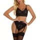 thumbnail image 5 of Conjunto de lencería de encaje sexy para mujer Ropa interior Sujetador Liguero Ropa de dormir, Negro, L kenally XX000094-07, 5 of 7