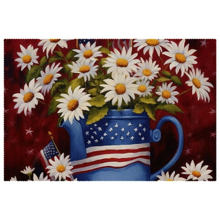 

Placemats Set of 4 Non Slip Place Mats Dining Table Mats American Flag Daisy Flower