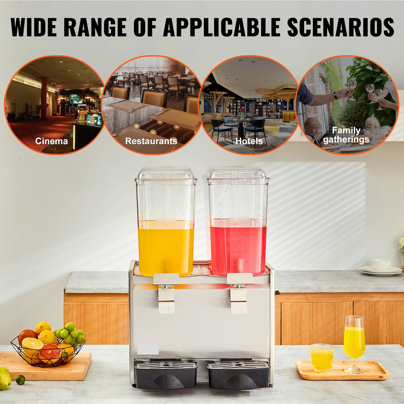 BENTISM Commercial Beverage Dispenser Cold Juice Ice Drink Dispenser 18L*2 Tanks Stainless Steel Commercial Slushy Machine 2 Tanks