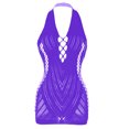 thumbnail image 7 of Levmjia Women Fishnet Halter Lingerie Mini Dress Soft Stretch Sheer Mesh Solid Color Lightweight Sleepwear Crisscross Front Cutout Breathable Home Date Night Adult Bodysuit, 7 of 7