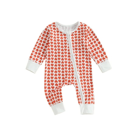 

Bslissey 3M 6M 12M 18M Infant Baby Boys Girls Footless Jumpsuit Heart Print Long Sleeve Zipper Rompers Newborn Casual Cute Playsuit for Valentine s Day