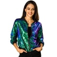 thumbnail image 1 of Chaqueta De Bombardero De Lentejuelas Con Cremallera Y Manga Larga Recortada Con Purpurina Para Mujer Verde M, 1 of 6