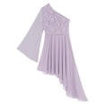 thumbnail image 6 of Xnihocha Women Praise Lyrical Dance Dress One Shoulder Asymmetrical Worship Dance Mesh Overlay Dress Light Purple M, 6 of 7