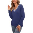 thumbnail image 4 of INSPIRE CHIC V Neck Sweater for Women's Long Sleeve Striped Pullover Soft Fall Casual Sweaters S Royal Blue, 4 of 6