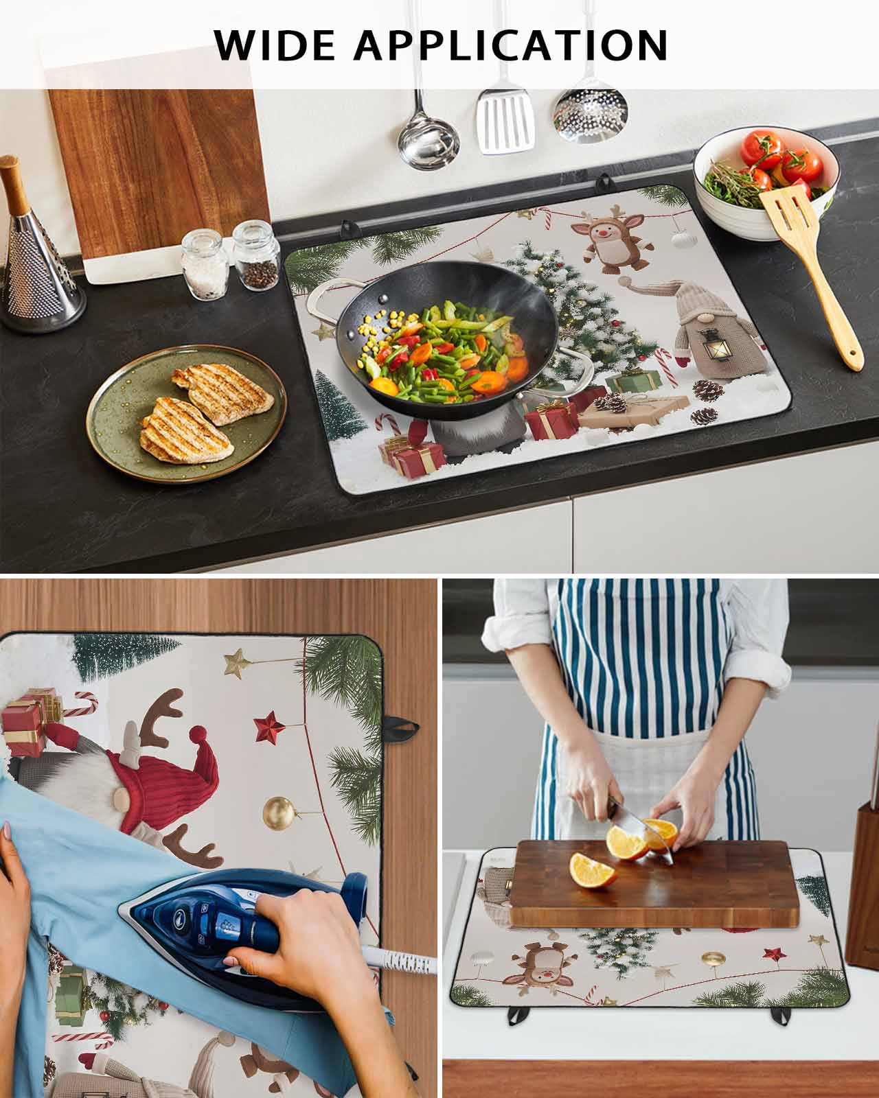 Large Induction Cooktop Protector Mat Christmas Gnomes Stove Top Covers for Electric Stove, Retro Xmas Tree Winter Snowland Decorative Stove Burner Cover Mats, Glass Top Stove Cover