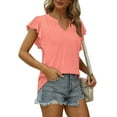 thumbnail image 3 of RYRJJ Women's Summer Tunic Blouse Flutter Short Sleeve V Neck Solid Trendy T Shirt Tops Casual Loose Fit(Pink,M), 3 of 8