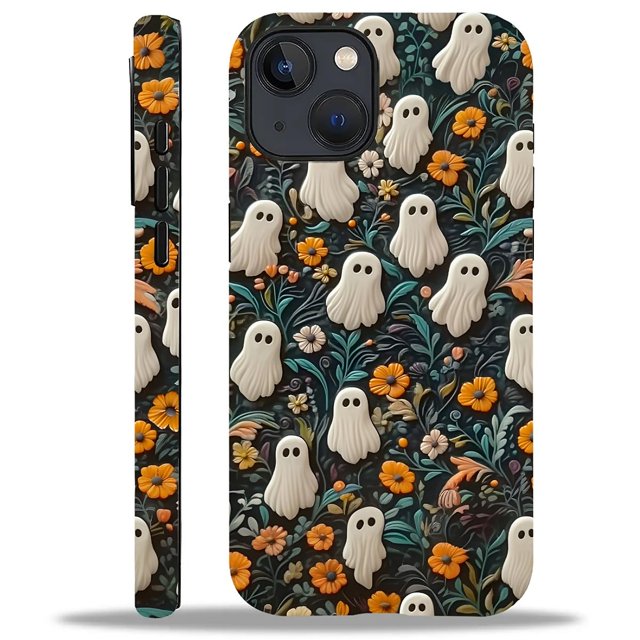 Daizag Compatible Con Iphone 14 Plus Funda Lovely Ghost Flowers 2 En 1, Resistente A Los Golpes, Resistente A Los Golpes, Pc Dura+Cubierta Protectora De Silicona Suave Para Iphone 14 Plus