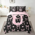 thumbnail image 2 of Feelyou Girly Pink Bow Bedding Comforter Set 7pcs, Monogrammed U Queen Bedding Sets, Initial A to Z Letter Queen Sheet Sets, Lightweight Room Decor, 2 of 7