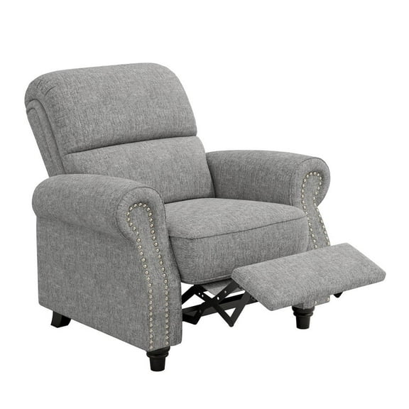 ProLounger Bustle-Back Pushback Recliner with Nailheads in Grey Chenille