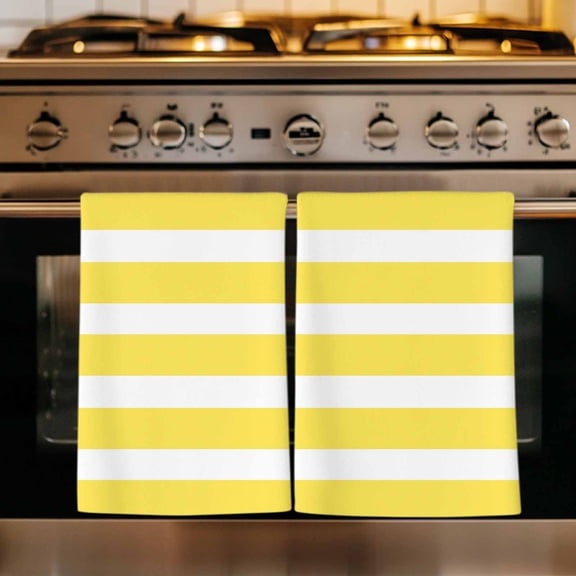 Yellow Striped Kitchen Towels Set of 3, Modern Simple Monochrome Geometric White Absorbent Dish Towels for Kitchen, Microfiber Hand Towel, Quick Drying Tea Towel for Cleaning Decorative Dishcloths