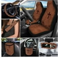 thumbnail image 2 of Yuyamidu 15 Piece Car Seat Cover Full Set Cross Steering Wheel Cover Seatbelt Pads Car Cup Mat Auto Garbage Bin Rear View Mirror Cover Keychain Air Vent Storage Pouch Universal Fit, Brown, 2 of 7