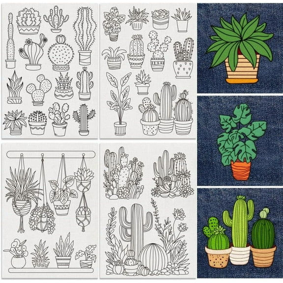 1 set 4 Sheets 11.6x8.2 Inch Stick and Stitch Embroidery Patterns Non-woven Fabrics Water Soluble Embroidery Stabilizers Cactus 297x210mmm