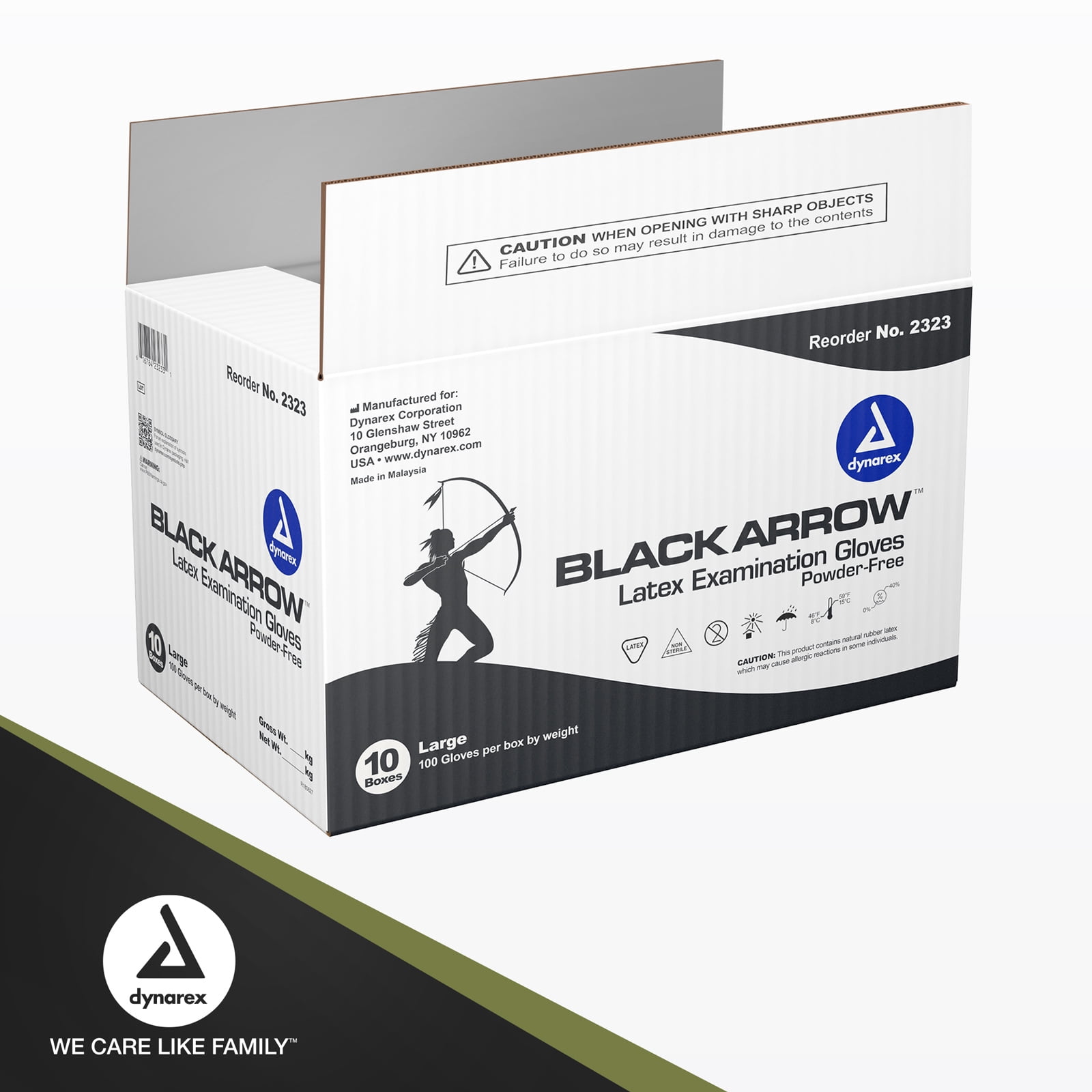 Dynarex Black Arrow Disposable Latex Exam Gloves, Powder-Free, For Healthcare, Law Enforcement, Tattoo, Salon or Spa, Black Gloves (1 Case of 1000 Gloves, Large Size)