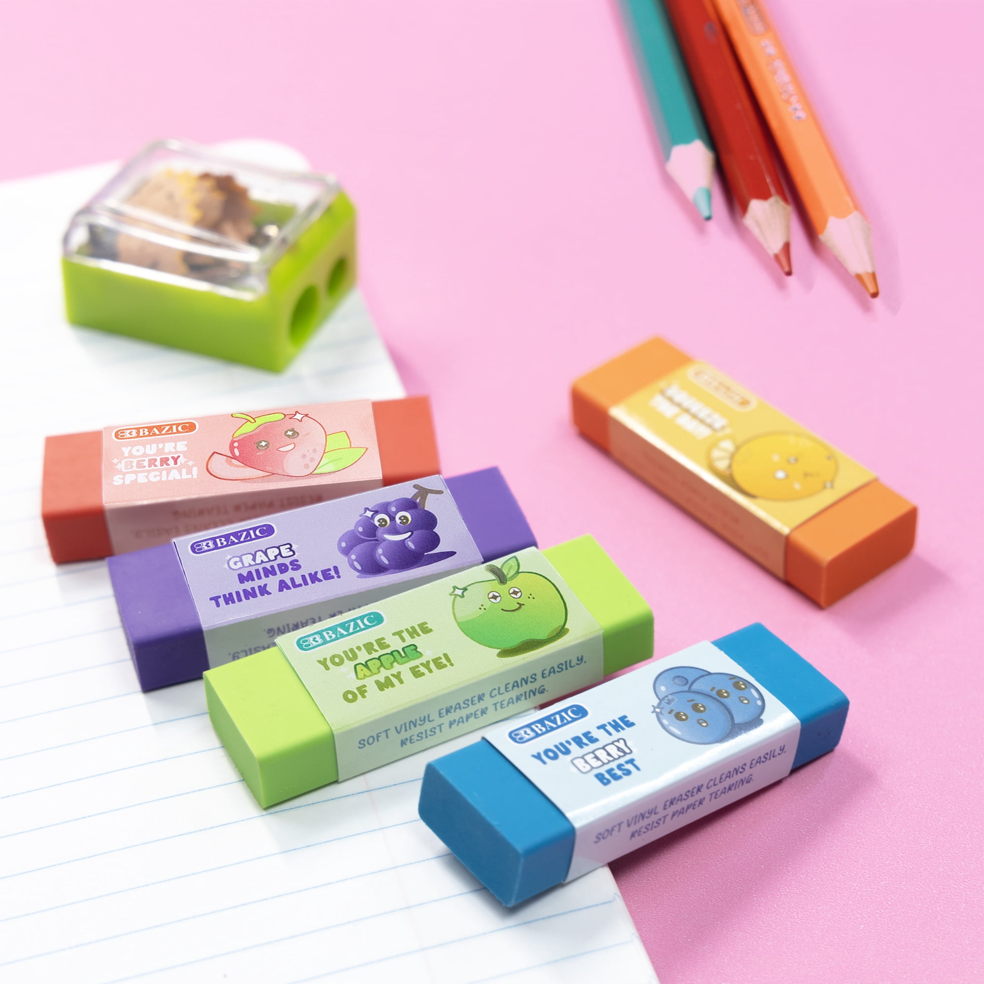 BAZIC Scented Erasers, Latex Free, Assorted Fruity Scents for Drawing Art School Office(5/Pack), 24-Packs
