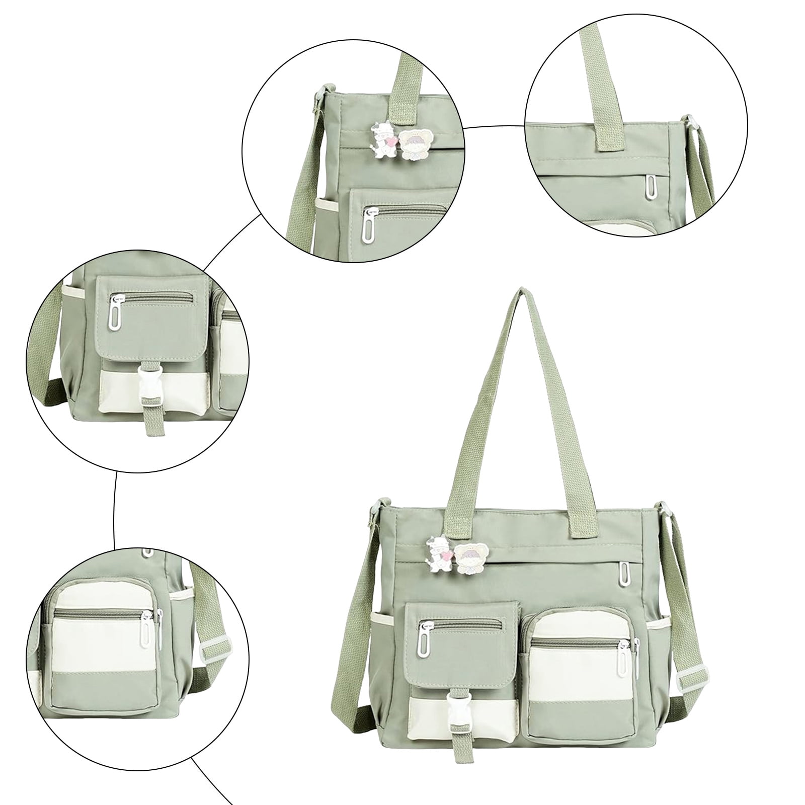 Womens Crossbody Bags for Teens Cute Messenger Purse Nylon Shoulder Tote Bags Multi Pockets Top Handle Satchel Handbags Green