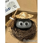 Christmas Gift Pebble Pet Rock Nest with Decorative Grass, Novelty Gift for Yourself, Kids, Friends and Family