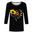 thumbnail image 4 of Homenesgenics Fall Tops for Women Long Sleeves Women's Fashion Printed T-Shirt 3/4 Sleeves Blouse Round Neck Casual Top Black XXL, 4 of 5