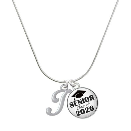 Delight Jewelry Silver-tone Small Gelato Script Initial – I – Silvertone Senior Class of 2026 Dome Necklace 18