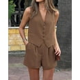 thumbnail image 4 of PRETTYGARDEN Women Summer 2 Piece Outfits V Neck Sleeveless Button Down Vest Shorts Sets Business Work Matching Set, 4 of 8