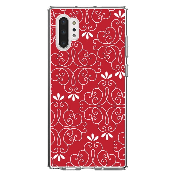 DistinctInk Clear Shockproof Hybrid Case for Galaxy Note 10 PLUS (6.8" Screen) - TPU Bumper, Acrylic Back, Tempered Glass Screen Protector - Dark Red White Floral