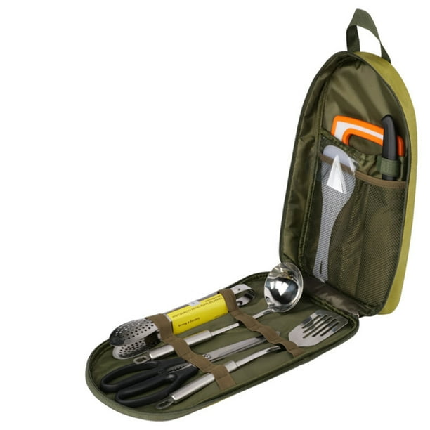 Advancent Juego de 8 piezas de utensilios de cocina, vajilla, bolsa de almacenamiento de utensilios de cocina con correa de transporte, pícnic Ropa Deportiva, Zapatos verde/8 piezas/juego