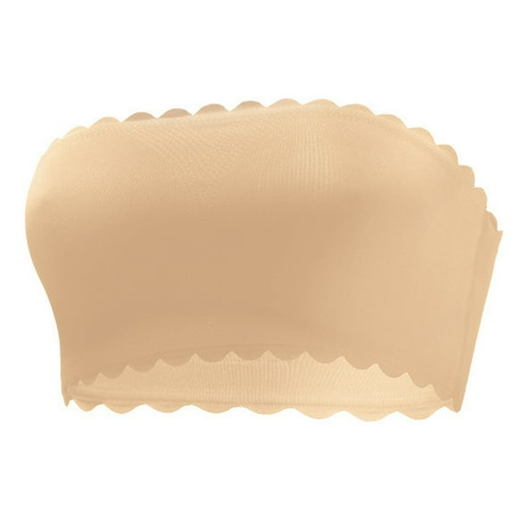 SMihono Women's Bandeau Top Non-Slip Silicone Seamless Strapless Bra, Soft Comfy Stretchy Non Padded Bralette Tube Top Bra Beige M
